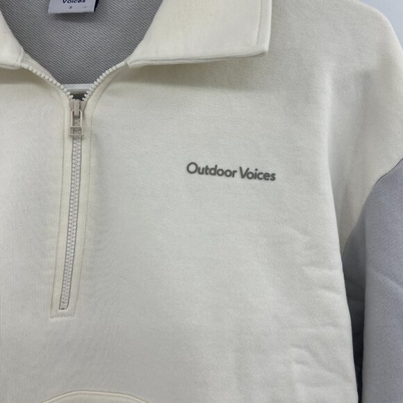 Outdoor Voice Blue Ivory Boxy Cropped Quarter Zip Sweatshirt Women's Small - Picture 5 of 8